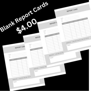 4 blank Report Cards with fields for up to 10 subjects.